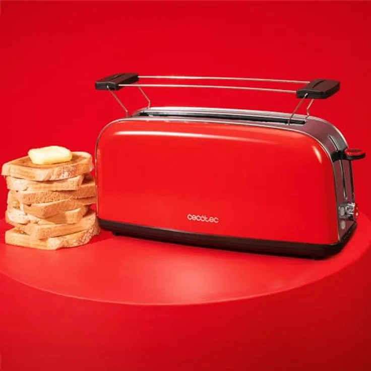 Cecotec Vertikaler Toaster Toastin' time 850 Red Long, 850 W, für 2 Scheiben Brot, 3,8 cm breiter Schlitz, Edelstahl, mit Brötchenaufsatz und Krümelschublade, Rot – Bild 5