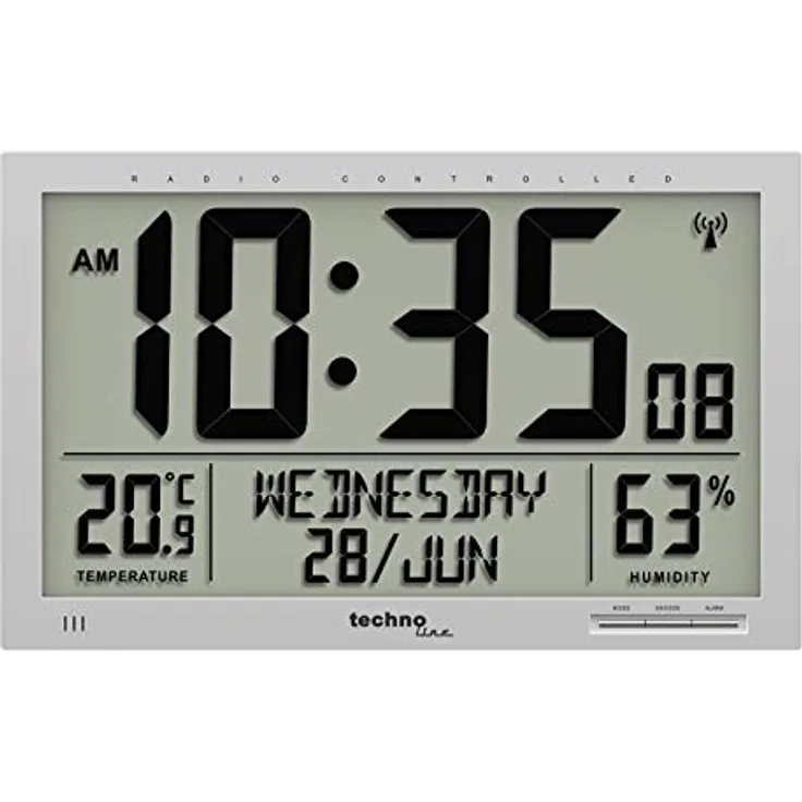 Technoline WS 8013 - digitale, moderne Designer XL Funkwanduhr, schlanker Rahmen, Temperaturanzeige, JUMBO LCD Display, 37 cm x 27 cm, silber