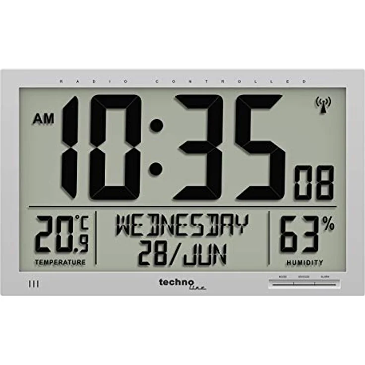 Technoline WS 8013 - digitale, moderne Designer XL Funkwanduhr, schlanker Rahmen, Temperaturanzeige, JUMBO LCD Display, 37 cm x 27 cm, silber – Bild 1