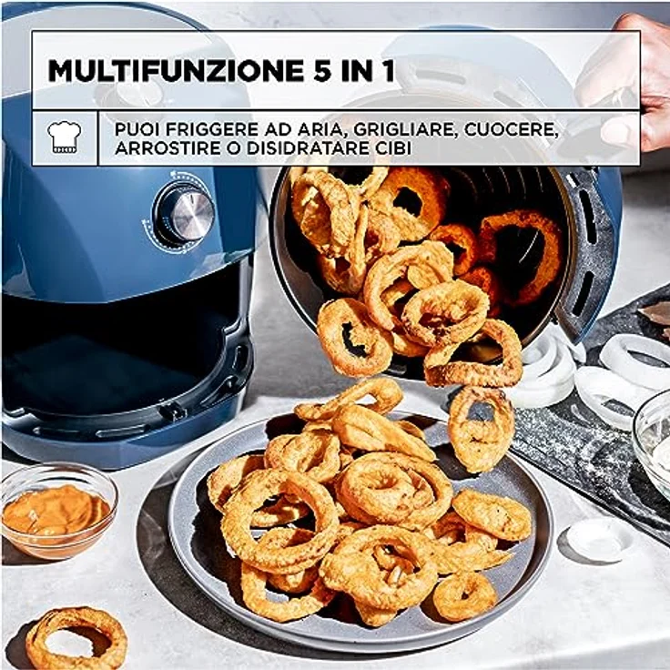Crux 3.7QT Manual Air Fryer, Faster Pre-Heat, No-Oil Frying, Fast Healthy Evenly Cooked Meal Every Time, Dishwasher Safe Non Stick Pan and Crisping Tray for Easy Clean Up, Stainless Steel/Blue – Bild 4