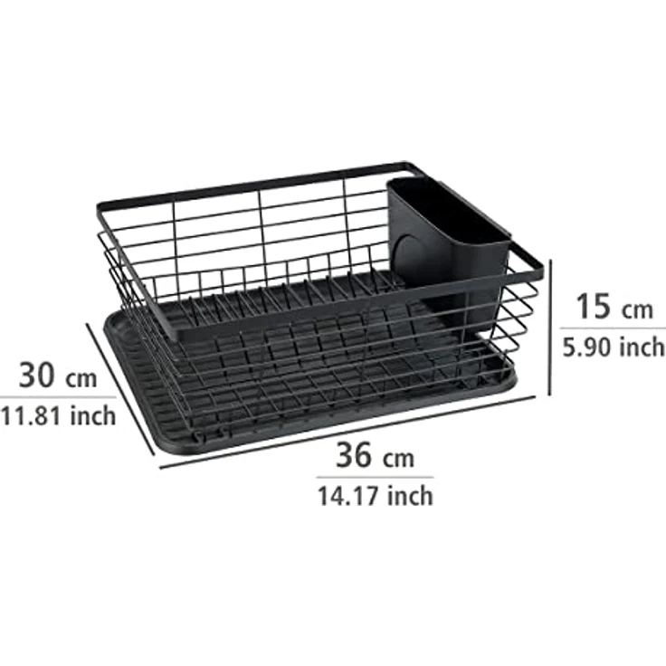 WENKO Geschirrabtropfer Drip, Abtropfgestell für Geschirr, ideal zum Abstellen neben der Spüle, aus pulverbeschichtetem Metall und Kunststoff, 36 x 15 x 30,3 cm, Schwarz – Bild 4