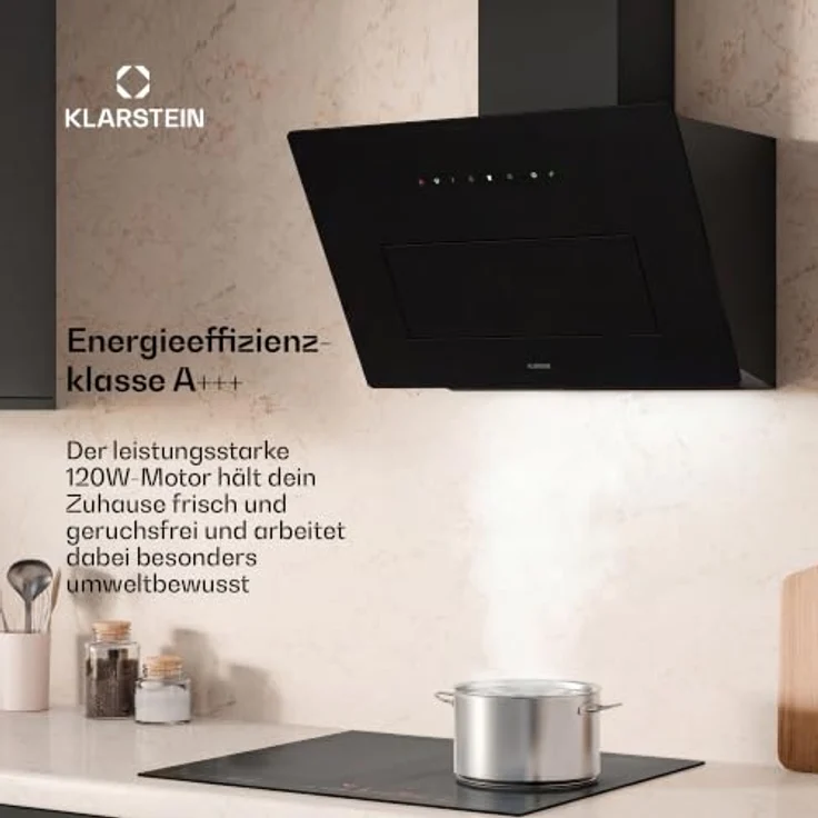 Klarstein SleekAir 60 cm schräge Dunstabzugshaube – 720 m³/h, OxyPure-Luftsystem, Touch-Bedienung, LED-Beleuchtung, A+++ Energieeffizienz – Bild 2