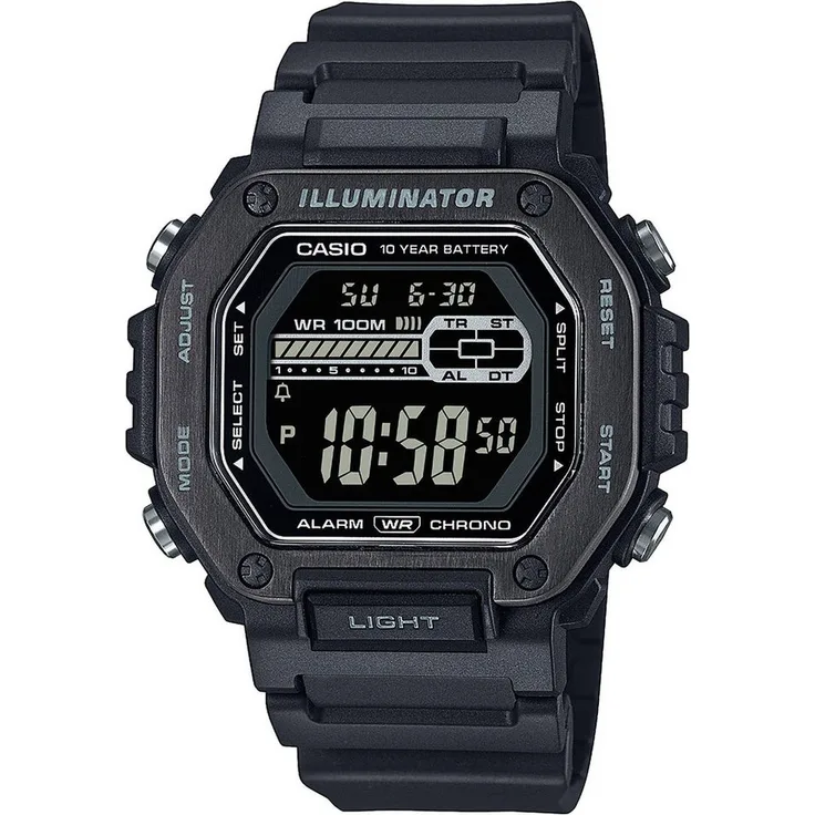 CASIO TIMELESS COLLECTION Chronograph MWD-110HB-1BVEF, Herrenuhr mit digitalem Display, automatischer Kalender, Schwarz