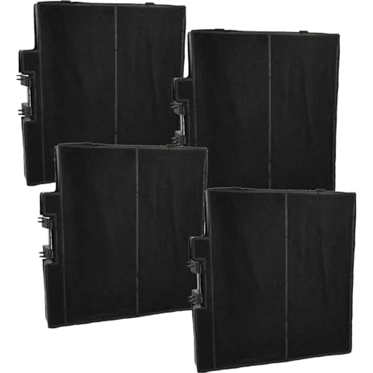 vhbw 4x Aktivkohlefilter kompatibel mit Siemens LC64BBC50, LC66BBM50, LC66BBM50/01, LC64BBC50/01, LC64BBC50B/01, LC66BHM50 Dunstabzugshaube - Schwarze Aktivkohlefilter für verbesserte Umluft in Ihrer Küche – Bild 1