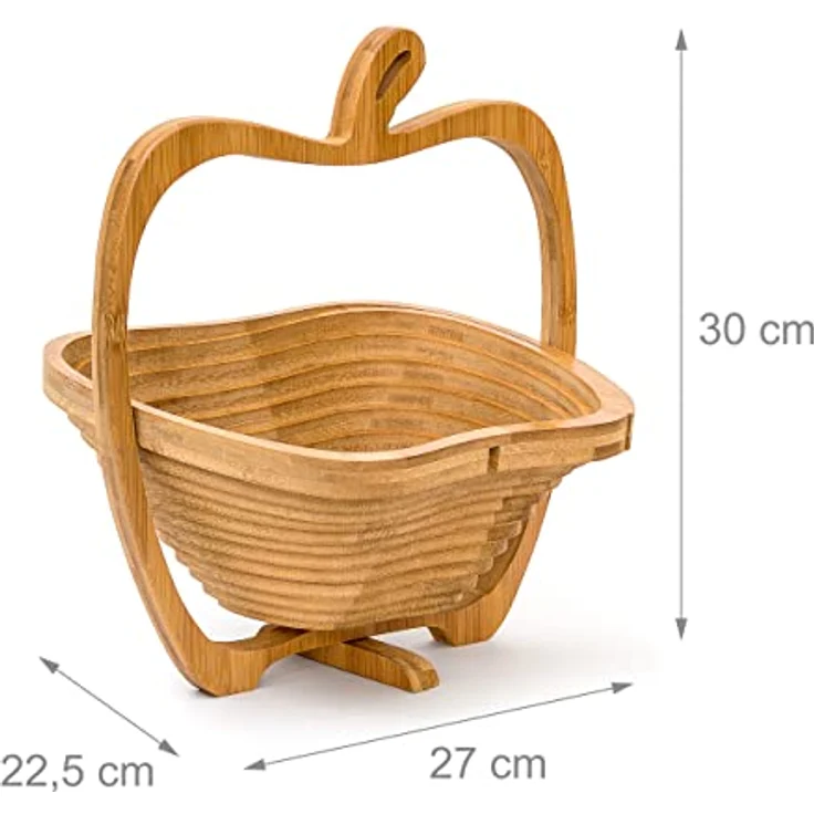 Relaxdays 2 TLG. Obst Set aus Bambus, 2-stöckige Obstetagere, Obstkorb Apfel, Etagenständer mit 2 Etagen, Obstschale klappbar, Natürlicher Bambus, Rustikales Design – Bild 3