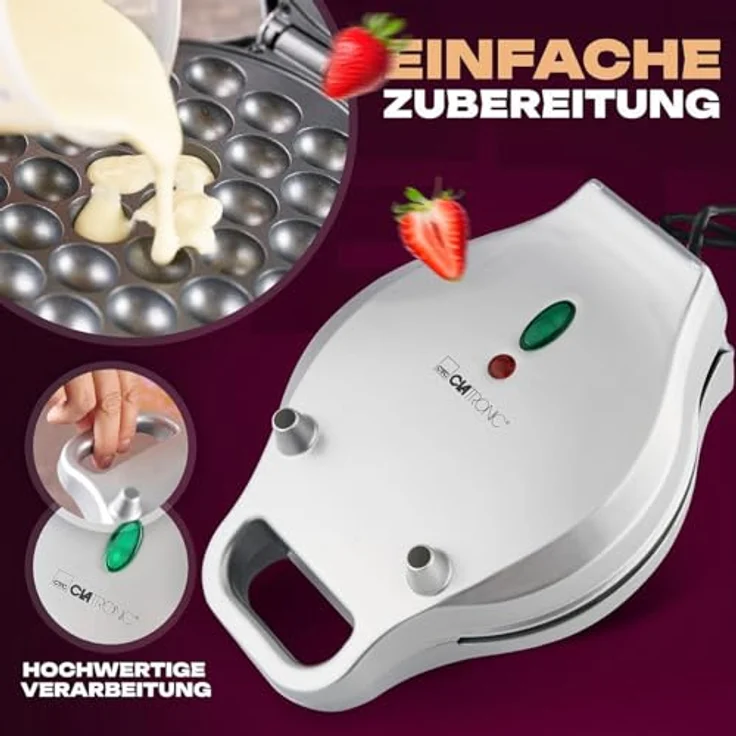 Clatronic WA 3772 Waffelautomat für Bubble-Waffeln, 700W, Überhitzungsschutz, Kontrollleuchte, antihaftbeschichtet, silber – Bild 3