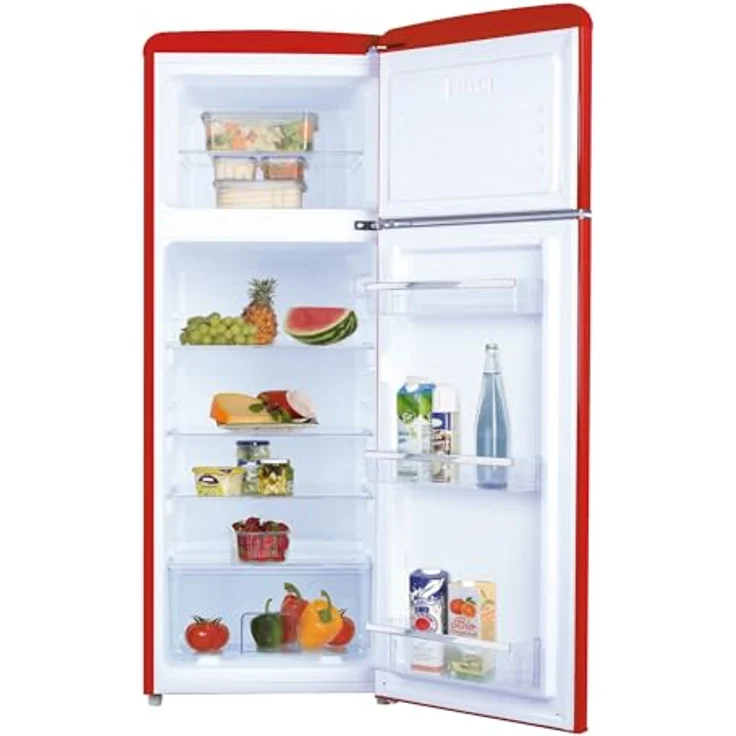 Amica DTR 374 190 R Retro Kühl-/Gefrierkombination/Rot, 144cm (H) x 55cm (B) x 62cm (T), 206 l Nutzinhalt, Energieeffizienzklasse D, FrostControl – Bild 2