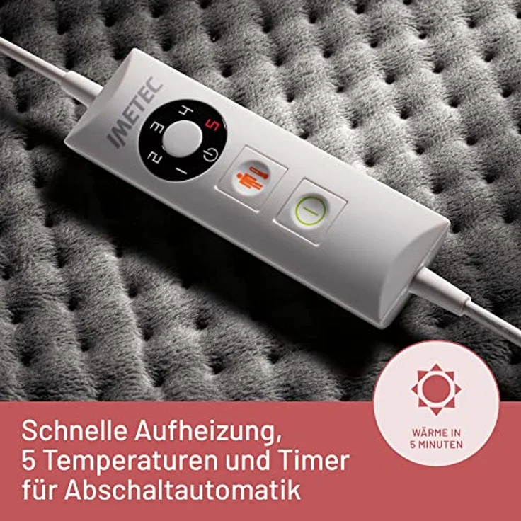 Imetec Intellisense XL, extra-großes Heizkissen für Rücken und Beine, Wärmekissen 38 x 50 cm, Microplüschstoff, 5 Temperaturen, Electro-Block- Sicherheitssystem, schnelles Aufheizen, maschinenwaschbar – Bild 5