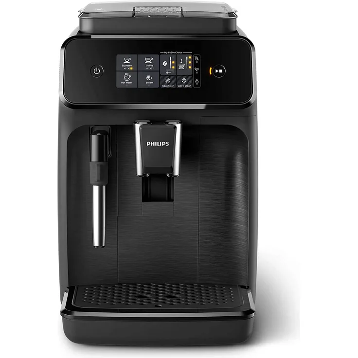 Philips EP1220-00 Serie Kaffeevollautomat, OneTouch-Bedienung, 12-stufiger Mahlgrad, Display, 1500 Watt, schwarz matt, mit Milchsystem und integriertem Mahlwerk
