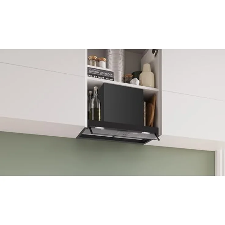 Bosch DBB65CC60, Serie 4, Integrierte Designhaube, 60 cm, Klarglas, Mattschwarz, Kondensatormotor, 3 Leistungsstufen, spülmaschinengeeignete Metallfettfilter – Bild 6