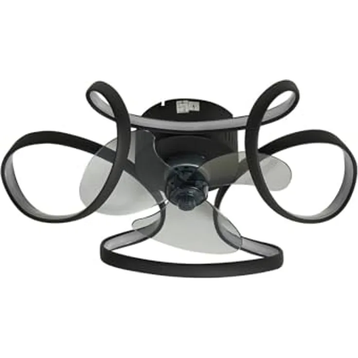 Lindby LED-Deckenventilator Lomata, schwarz, dimmbar, steuerbare Lichtfarbe, leise, Ø 23 cm