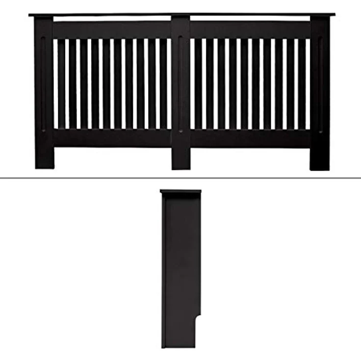 ECD Germany Heizkörperverkleidung Landhausstil, Schwarz MDF Lackiert, 152x19x82 cm mit Regaloberfläche und einfacher Montage – Bild 3