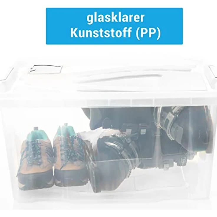 2friends Aufbewahrungsbox mit Deckel Groß, 4 Stück, 60 L Boxen Aufbewahrung, Kisten Aufbewahrung mit Griffen, Lüftungsklappe, Made in EU, Modell: Milan, transparent mit grauen Clip-Verschlüssen – Bild 3