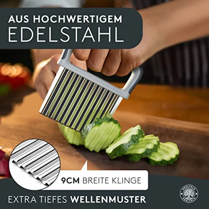 Edelfeld Wellenschneider für Pommes, Obst & Gemüse - Spülmaschinengeeignetes Wellenmesser - Professionelles Riffelmesser für Erwachsene & Kinder - Solides Wellenschnittmesser aus Edelstahl - Für BLW – Bild 5