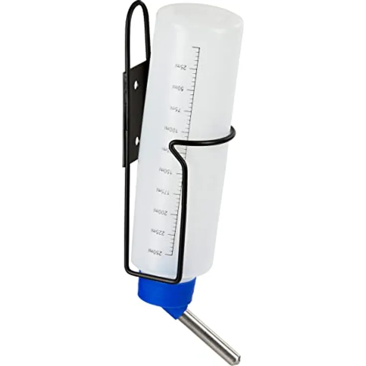 Kerbl Trinkflasche 250ml mit Halter aus Metall, 1 Stück (1er Pack), weiß