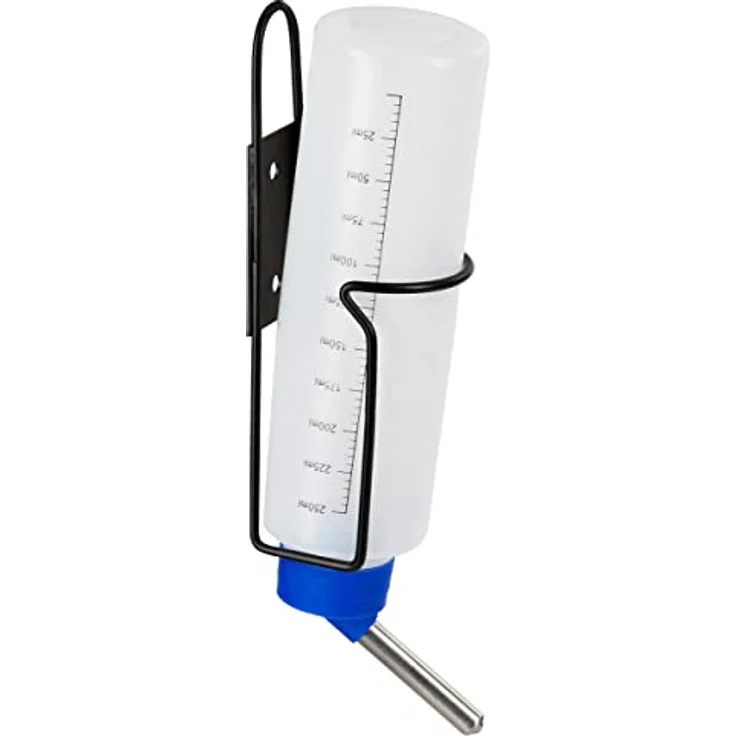 Kerbl Trinkflasche 250ml mit Halter aus Metall, 1 Stück (1er Pack), weiß