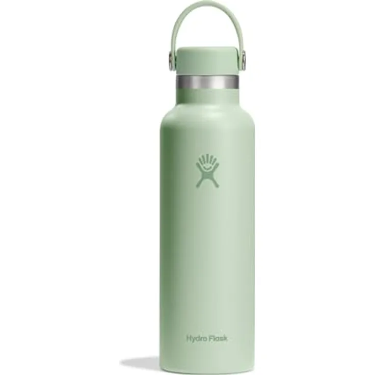 HYDRO FLASK Standard Mouth Trinkflasche 621ml (21 oz) Isolierte Wasserflasche aus Edelstahl Sportflasche mit auslaufsicherem Flex Deckel & Gurt Thermoflasche Spülmaschinenfest Aloe