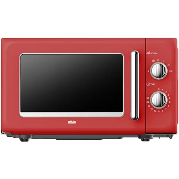 Silva MW-R 25.3, Retro Mikrowelle mit 700 W und 20 L Garraum, rot, mit 6 Leistungsstufen und 30-Minuten-Timer