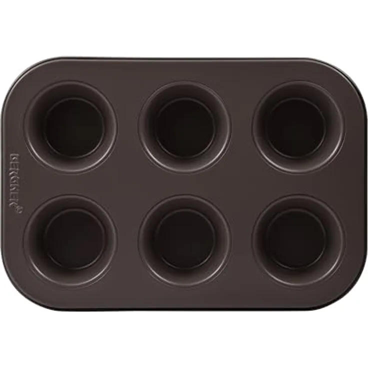 Bergner BAKE LOVERS Backformen, 6 Muffins 26,5 x 18,5 x 3 cm, extrem robuste Backformen, aus Antihaft-Stahl, ofenfest und spülmaschinenfest