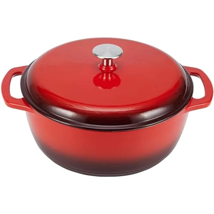 AmazonBasics Bräter Schmortopf aus liertem Gusseisen, 4 L, Rot – Bild 2