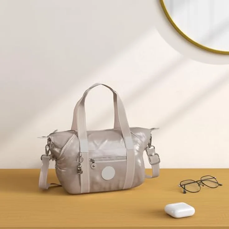 Kipling Basic Plus Art Mini Schultertasche, Damenhandtasche aus strapazierfähigem Material mit verstellbarem Schultergurt, 27 cm, Beige – Bild 2