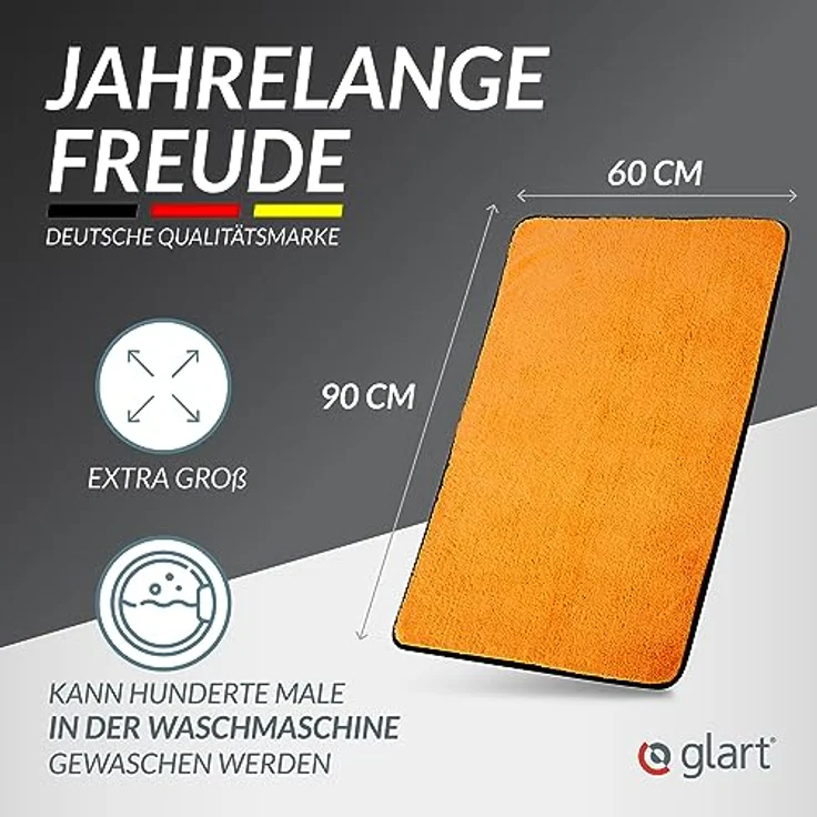 Glart 44WG Auto Trockentuch XXL 90x60 cm – Mikrofaser Poliertuch orange, extrem saugstark, fusselfrei, waschmaschinenfest – Bild 5