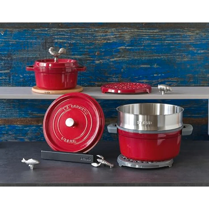 Staub Cocotte, rund, Induktionsgeeignet, Gusseisen, 30 cm, 1 Einheiten, Kirschrot, – Bild 6