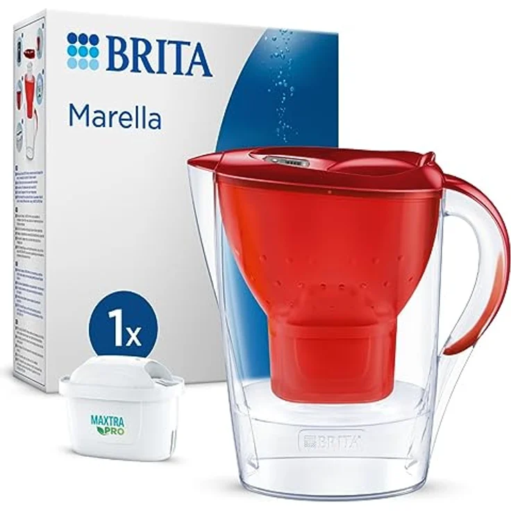 BRITA Wasserfilter-Kanne Marella rot (2,4l) inkl. 1x MAXTRA PRO All-in-1 Kartusche – Filter zur Reduzierung von Kalk, Chlor, Blei, Kupfer & geschmacksstörenden Stoffen im Wasser – Bild 1