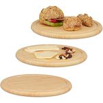 Relaxdays Frühstücksbrettchen, 3er Set Holzbretter, runde Schneidebretter aus Bambus, Ø 30 cm, Brotzeitbretter, Natur