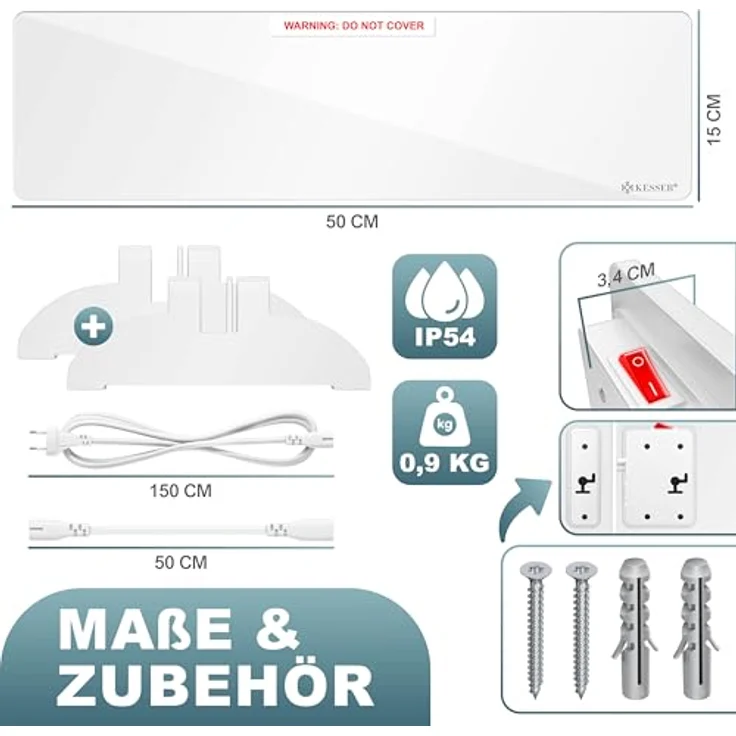 KESSER® Anti-Schimmel Infrarotheizung 50 W, spritzwassergeschützt IP54, modular erweiterbar für effektive Schimmelbekämpfung – Bild 2