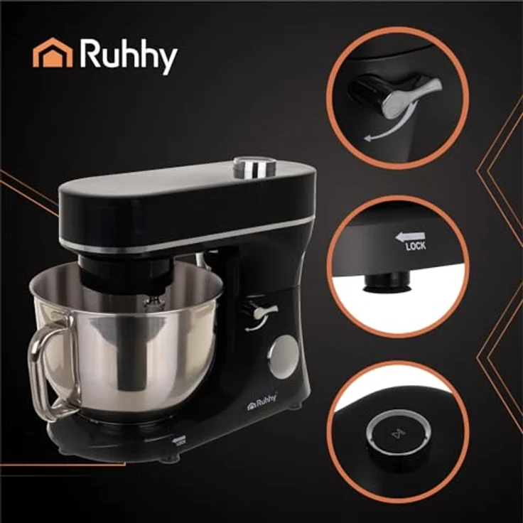RUHHY Planetenrührgerät 2000W, Küchenmaschine mit beheizbarer Rührschüssel 6,2L, 11 Geschwindigkeiten & Touchdisplay, schwarz und silber – Bild 3