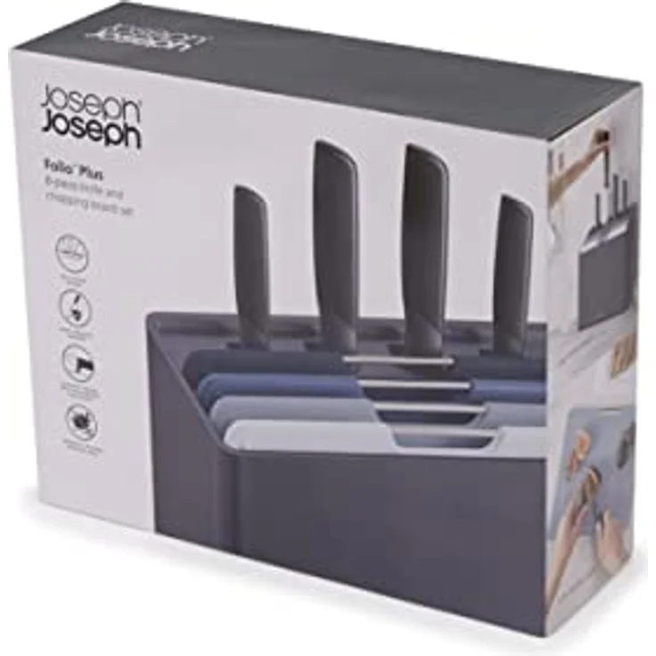 Joseph Joseph Schneidebrett Folio™ Plus, Polypropylen, (Set, 9-St), japanische Edelstahlklingen, elegant und praktisch sortiert, farbkodierte Bretter – Bild 4
