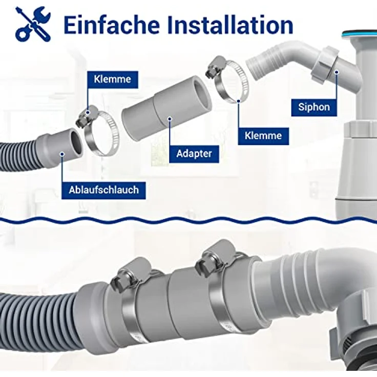 VIOKS Ablaufschlauch Adapter 21 auf 19 mmØ - Waschmaschine Abfluss Adapter Siphon für Ablaufschlauch Waschmaschine, Ablaufschlauch Geschirrspüler – Bild 3