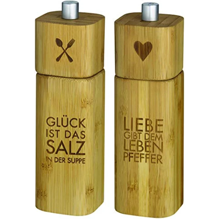 Räder Salzmühle GLÜCK und Pfeffermühle LIEBE Bambus 2er Set – Bild 2