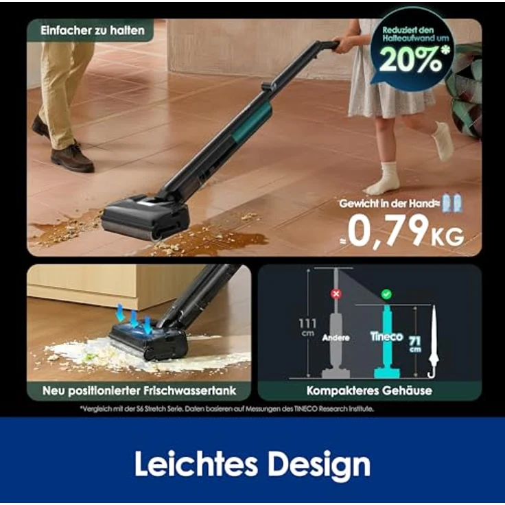 Tineco Floor One i7 Fold, Nass-Trockensauger mit 22000 Pa Saugkraft, Anti-Haar-Verwicklung, 180° Faltbares Rohr, SilentDry, 50 Min. Laufzeit, Leichtgerät für Tierhaare – Bild 4