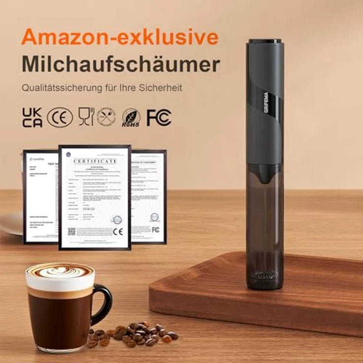 GRIFEMA Milchaufschäumer Elektrisch, Hand Milchaufschäumer mit Edelstahl-Schneebesen, tragbar, batteriebetrieben – Bild 5
