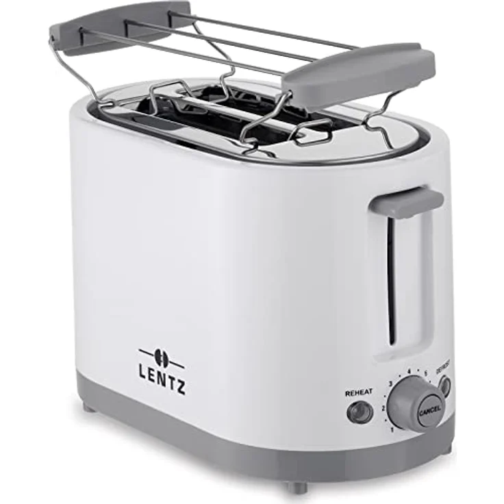 Lentz 74273 2-Scheiben-Toaster, 750 Watt, inkl. Krümelschublade, Brötchenaufsatz, Auftaufunktion, Aufwärmfunktion, Kunststoff, weiß – Bild 2