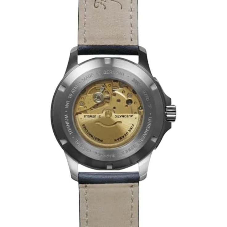 Bauhaus Aviation 2862-1, Herrenuhr Automatik Titan 42 mm mit Saphirglas und blauem Lederarmband, wasserdicht bis 10 ATM – Bild 4