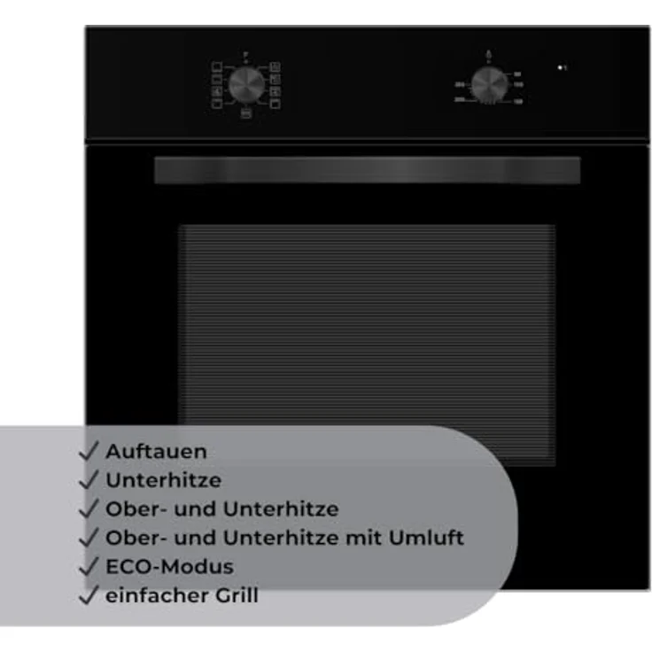 PKM Einbaubackofen F7-2BA | Schwarz | 65 Liter Garraum | 8 Funktionen | Grillfunktion | ECO-Funktion – Bild 2
