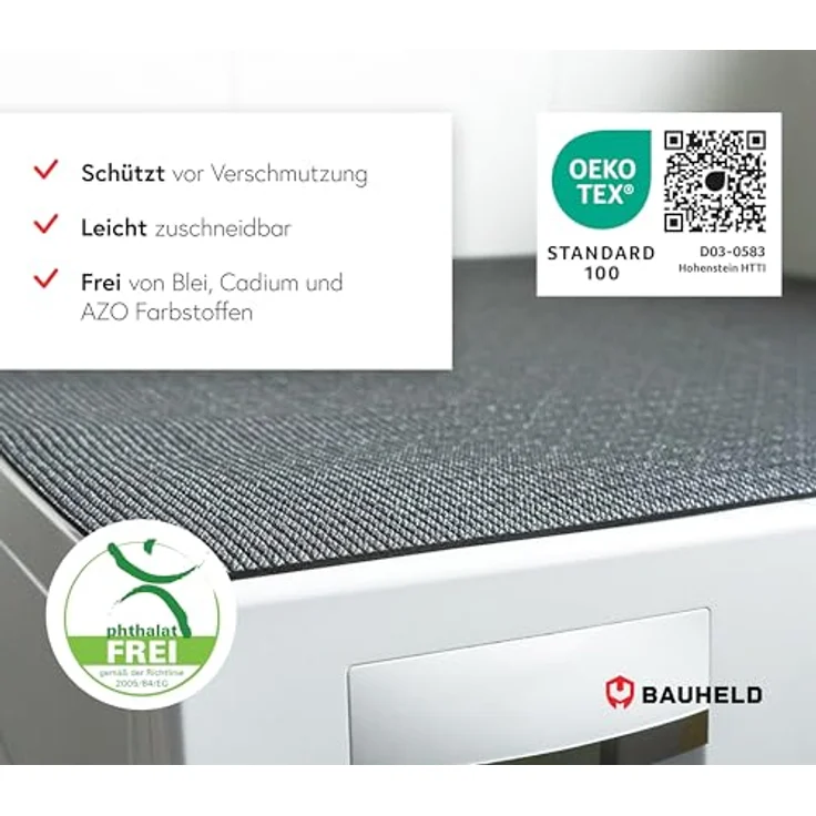 BAUHELD® Universal Waschmaschinen-Auflage [60x60cm] - Rutschfeste Vinyl-Beschichtung, zuschneidbar und waschbar bis 40°C, Made in Germany – Bild 5