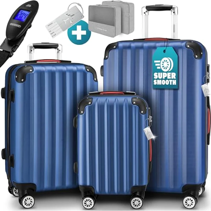 Monzana 3tlg. Kofferset Hartschalen Koffer M-L-XL, Zwillingsrollen, Gel-Griffe, Kofferwaage, Standfüße – Bild 1