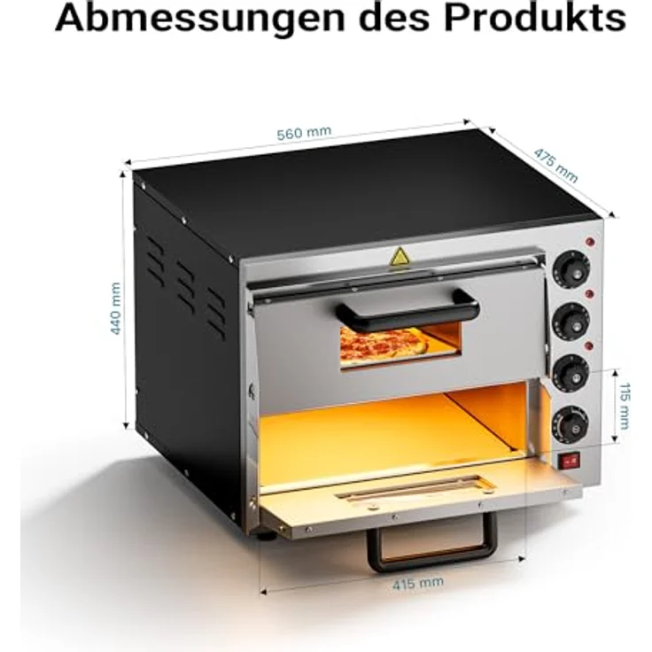 Wiltec 2-Etagen Pizza-Backofen 3000W mit Cordierit Stein für authentisch knusprige Pizzen, Edelstahl Design – Bild 4