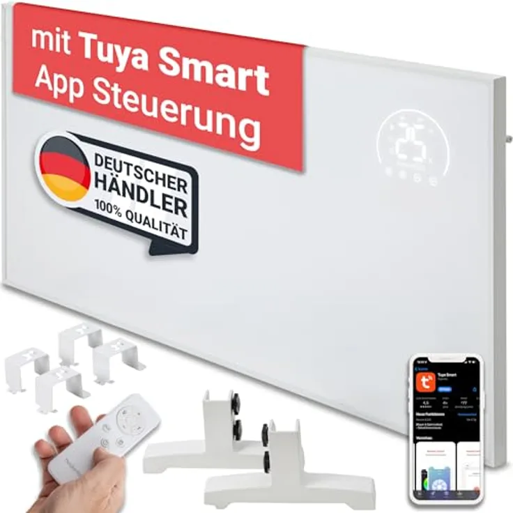 Heidenfeld Infrarotheizung HF-HP140 | 300 Watt bis 10 m² | 3in1 Steuerung via App | Mobile Elektroheizung | Infrarot Heizkörper mit Thermostat (HF-HP140 300 Watt)