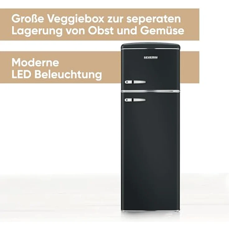 SEVERIN Retro Kühl- & Gefrierkombination RKG 8984, rot, 246 L Nettovolumen, Gefrierfach oben, LED-Beleuchtung, leise (39 dB) – Bild 2