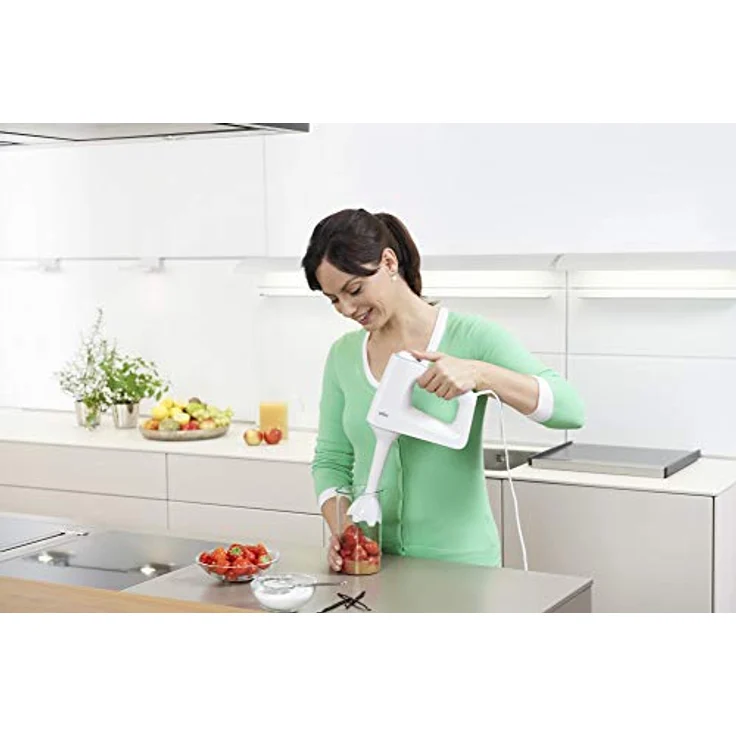 Braun MultiMix 3 Handmixer HM 3105, 500W, 5 Geschwindigkeitsstufen + Turbo-Funktion, inkl. Schneebesen, Knethaken, PowerBell Mixfuß und 600 ml Mix- und Messbecher, weiß – Bild 5