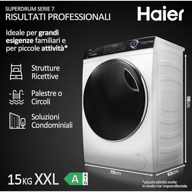 Haier HW150-BP14986EIT, Frontlader Waschmaschine mit 15 kg Kapazität, 1400 U/min, Energieeffizienzklasse A, Weiß – Bild 2