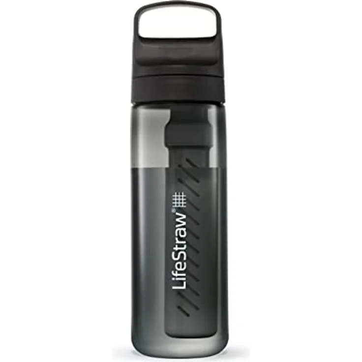 LifeStraw Go Serie - BPA-freie Trinkflasche mit Wasserfilter 650ml für Reisen und den täglichen Gebrauch - entfernt Bakterien, Parasiten, Mikroplastik + verbessert den Geschmack, Nordic Noir (schwarz) – Bild 1