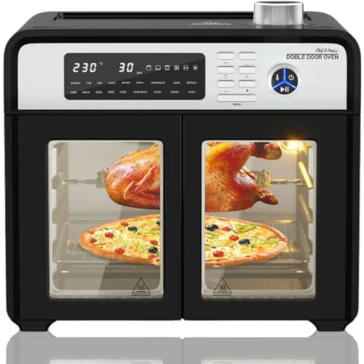 BEST DIRECT CHEF -O- MATIC Double Door Oven, 28 l, Doppeltürbackofen, 18 Programme, 1700 W, Innengrill, Toastofen, Drehspieß, Dörrgerät, LCD-Display, Silber