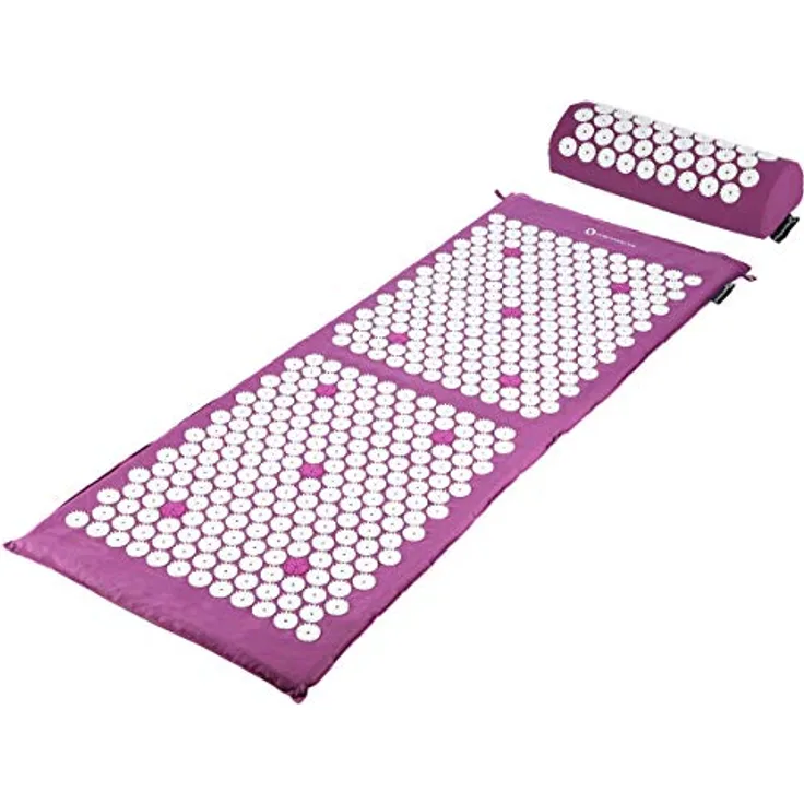HMS Premium Akupressurmatte Lila Set mit Kissen, über 15.000 Massagepunkte, Matte 125x48cm, Kissen 38x15cm