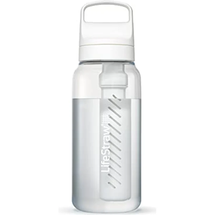 LifeStraw Go Serie - BPA-freie Trinkflasche mit Wasserfilter 1l für Reisen und den täglichen Gebrauch - entfernt Bakterien, Parasiten, Mikroplastik und verbessert den Geschmack, Polar White (weiss) – Bild 1